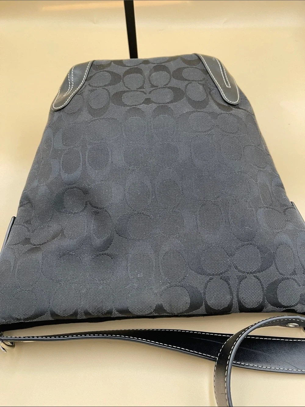 Coach Black Signature Jacquard Bucket Bag with thick strap with silver hardware